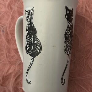 White Mug with Black Cat Design